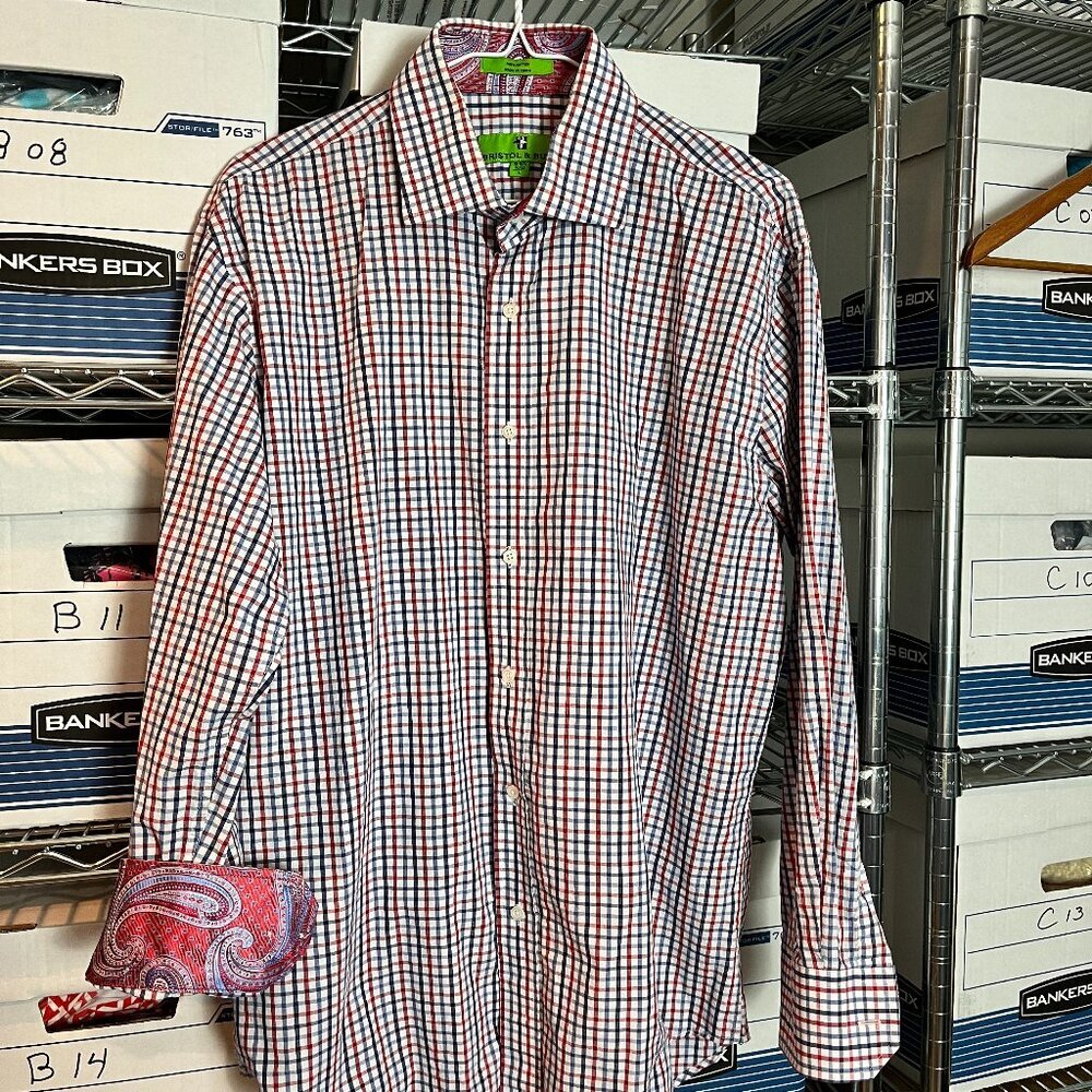 Bristol & Bull Men's Rd/Wh/Blue Button Front shirt Size L